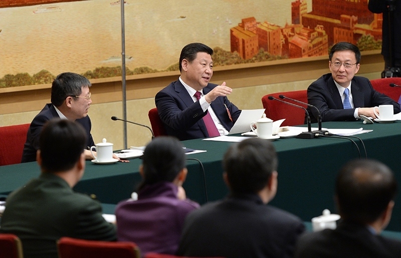 2014年3月習近平總書記參加十二屆全國人大二次會議上海代表團的審議。