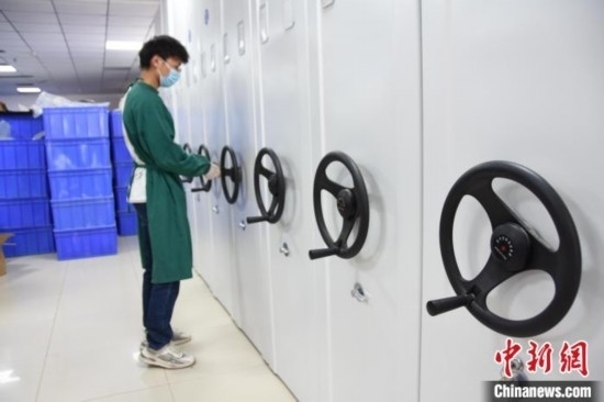 圖為鄭州大學人骨考古實驗室內(nèi)的骨骼標本庫。王宇 攝