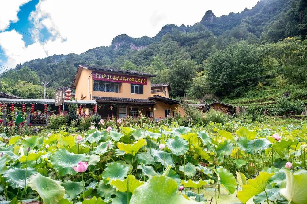 這是8月28日拍攝的華溪村村民開(kāi)設(shè)的農(nóng)家樂(lè)外景。新華社記者 唐奕 攝