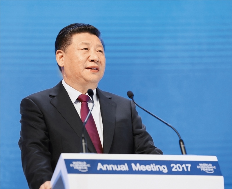 2017年1月17日，習(xí)近平主席在瑞士達(dá)沃斯國(guó)際會(huì)議中心出席世界經(jīng)濟(jì)論壇2017年年會(huì)開幕式，并發(fā)表題為《共擔(dān)時(shí)代責(zé)任 共促全球發(fā)展》的主旨演講。