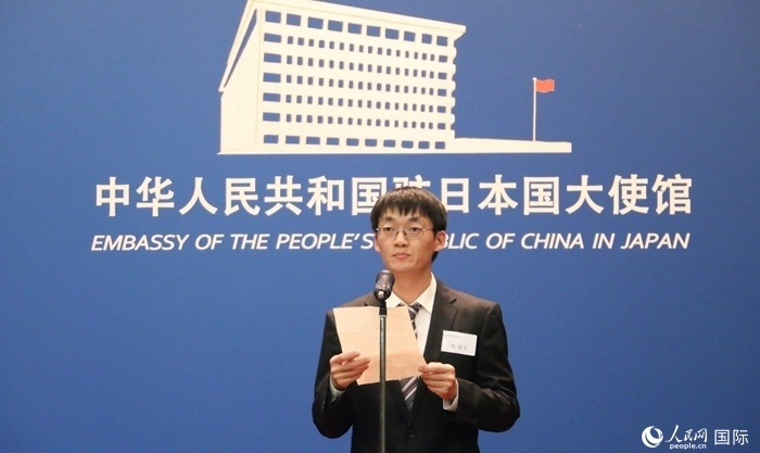 獲獎(jiǎng)學(xué)生代表、大阪大學(xué)博士生劉亞飛發(fā)表感言。人民網(wǎng) 許可攝