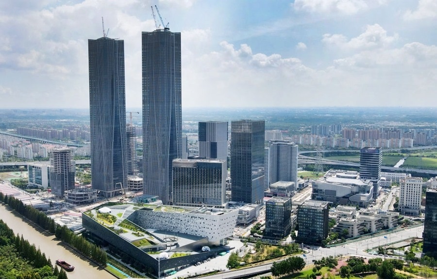 位于上海浦東新區(qū)的張江科學(xué)會(huì)堂（前）（2023年9月10日攝，無人機(jī)照片）。