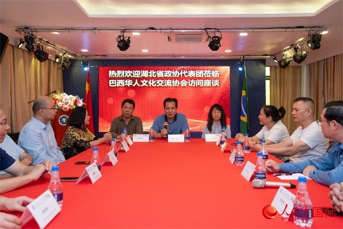 湖北省政協(xié)經(jīng)濟(jì)委員會(huì)主任王兆民（中）在座談會(huì)上致辭。 人民網(wǎng)記者 陳海琪攝