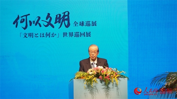 日本前首相福田康夫致辭。人民網(wǎng) 蔣曉辰攝