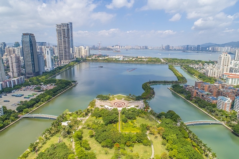 2021年5月15日，廈門(mén)，航拍筼筜湖，景色優(yōu)美。