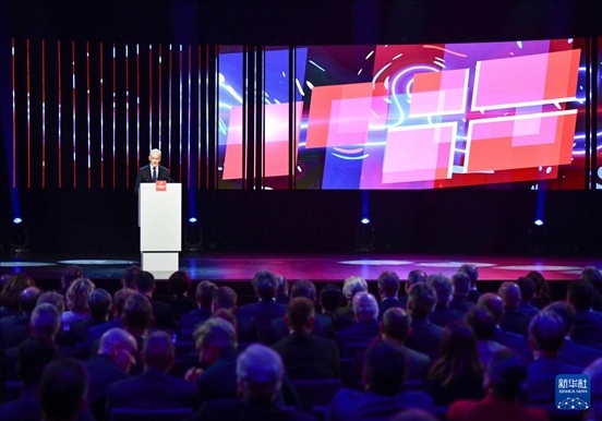 4月21日，挪威首相斯特勒在德國漢諾威工業(yè)博覽會開幕式上致辭。挪威是今年展會主賓國。新華社記者 任鵬飛 攝