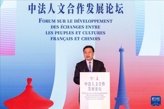 5月4日，新華通訊社社長傅華在法國巴黎出席中法人文合作發(fā)展論壇并致辭。新華社記者 孟鼎博 攝