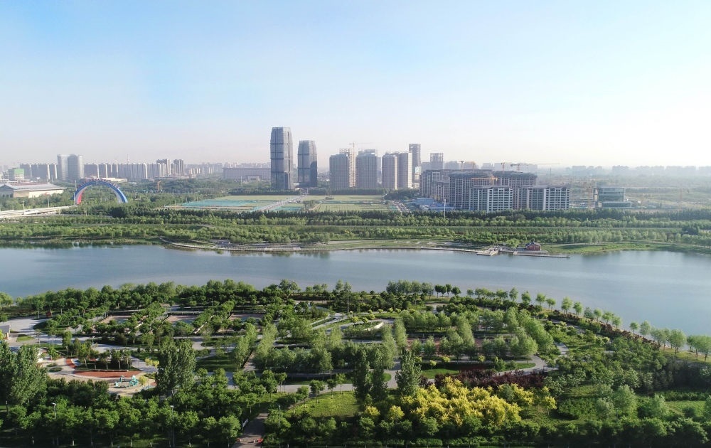 石家莊市滹沱河景色（2022年5月16日攝，無人機照片）。新華社記者 楊世堯 攝