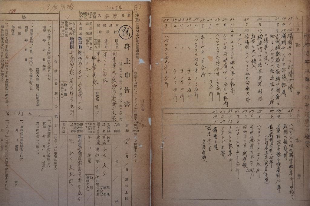 這是7月5日在侵華日軍第七三一部隊(duì)罪證陳列館拍攝的731部隊(duì)林口162支部《身上申告書》（影印件）。新華社記者 張濤 攝