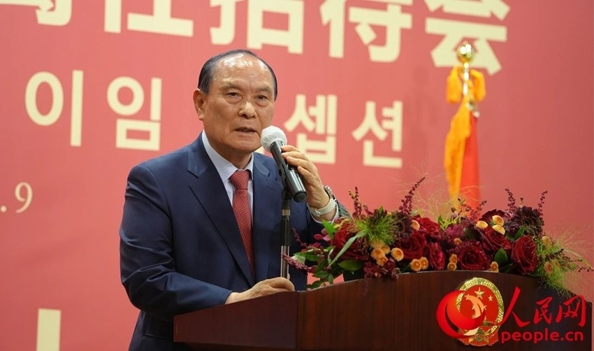 金漢圭在招待會(huì)上致辭。人民網(wǎng) 李帆攝