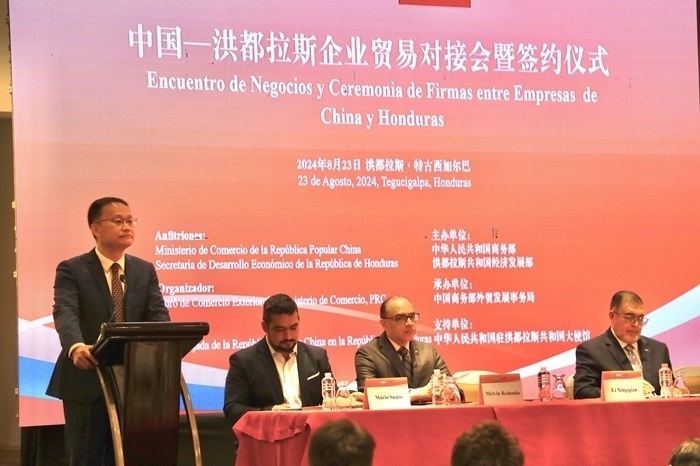 中國(guó)商務(wù)部外貿(mào)司司長(zhǎng)李興乾發(fā)表講話。埃內(nèi)斯托·多明戈斯攝