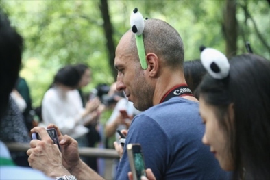 俄羅斯《俄羅斯報(bào)》視覺(jué)內(nèi)容編輯阿爾圖爾·杰魯諾夫在拍攝熊貓。（李佩藺 攝）