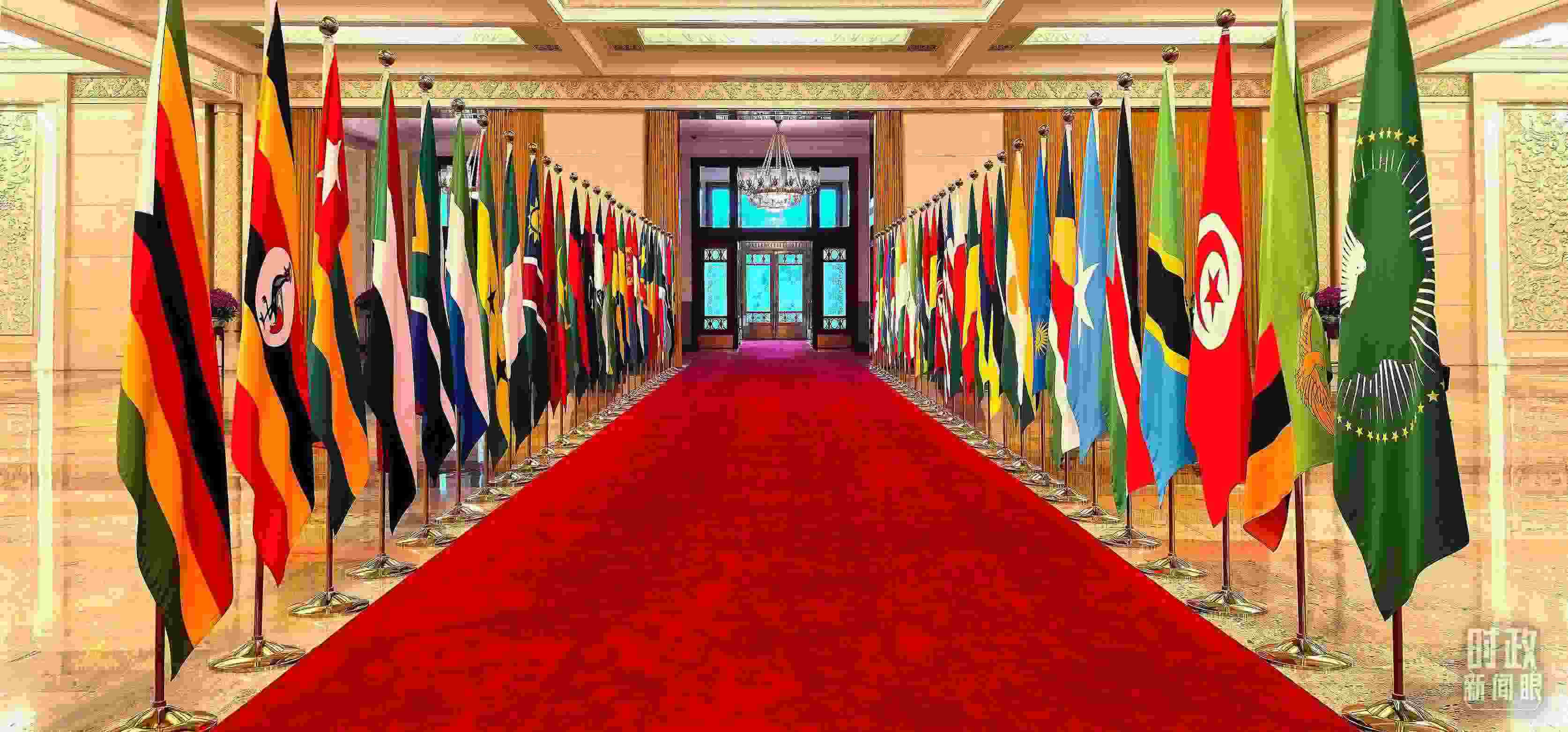 人民大會(huì)堂擺放的旗陣。（總臺(tái)央視記者馬超拍攝）