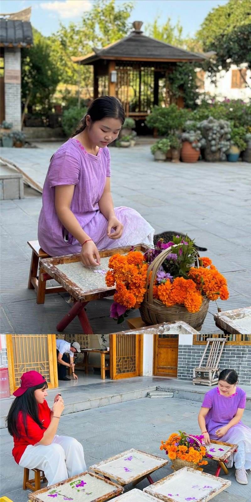 沒有女生不愛花。以古法造紙技藝為基礎，再輔以花草枝葉勾勒各式圖案，創(chuàng)作出花茂村獨具特色的紙漿壓花畫，少女手中的花是她眼中的風景，而她與正在制作的紙漿壓花畫也是別人眼中的風景。（哈薩克斯坦BAQ通訊社高級記者古爾詹·拉曼庫洛娃、張亞欣攝）