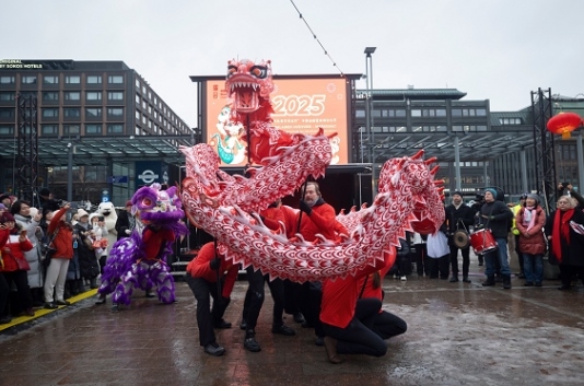 舞龍、舞獅表演。中國駐芬蘭大使館供圖