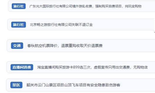網(wǎng)友在“人民投訴”平臺(tái)反映涉旅游消費(fèi)相關(guān)糾紛。（“人民投訴”用戶投訴截圖）